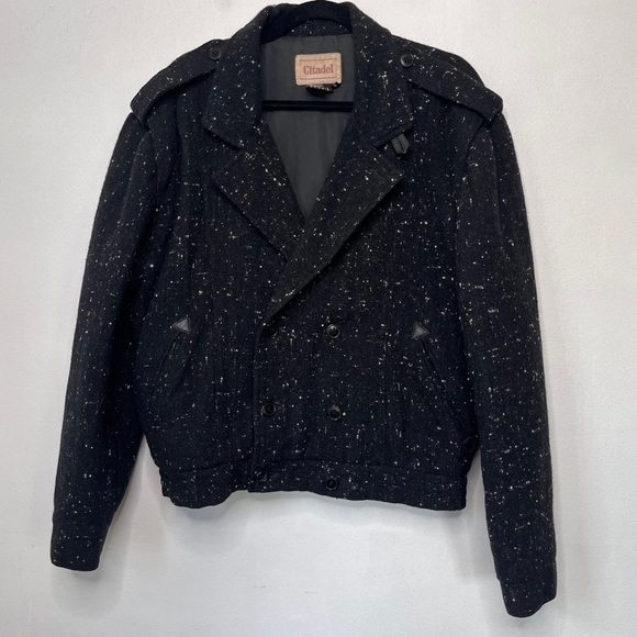 Vintage Jackets & Blazers - Vintage 80s Citadel Double Breast Bomber Wool Jacket Size Large Cropped Oversize